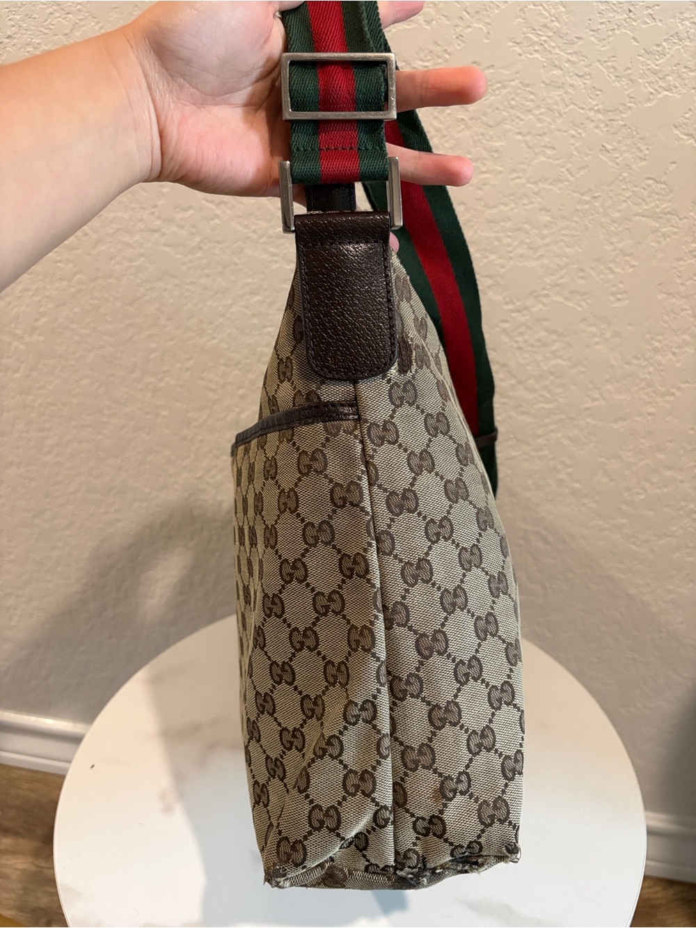 Gucci Beige Brown GG Canvas Shoulder Bag with Sherry Line - Picture 15 of 16